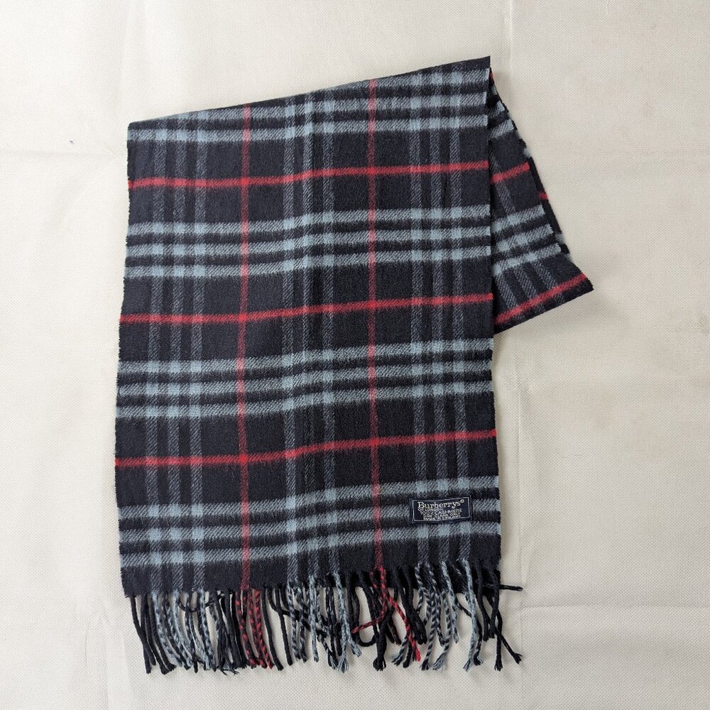 Luxury Burberry Cashmere Check Scarf Blue Unisex Cold Weather Style